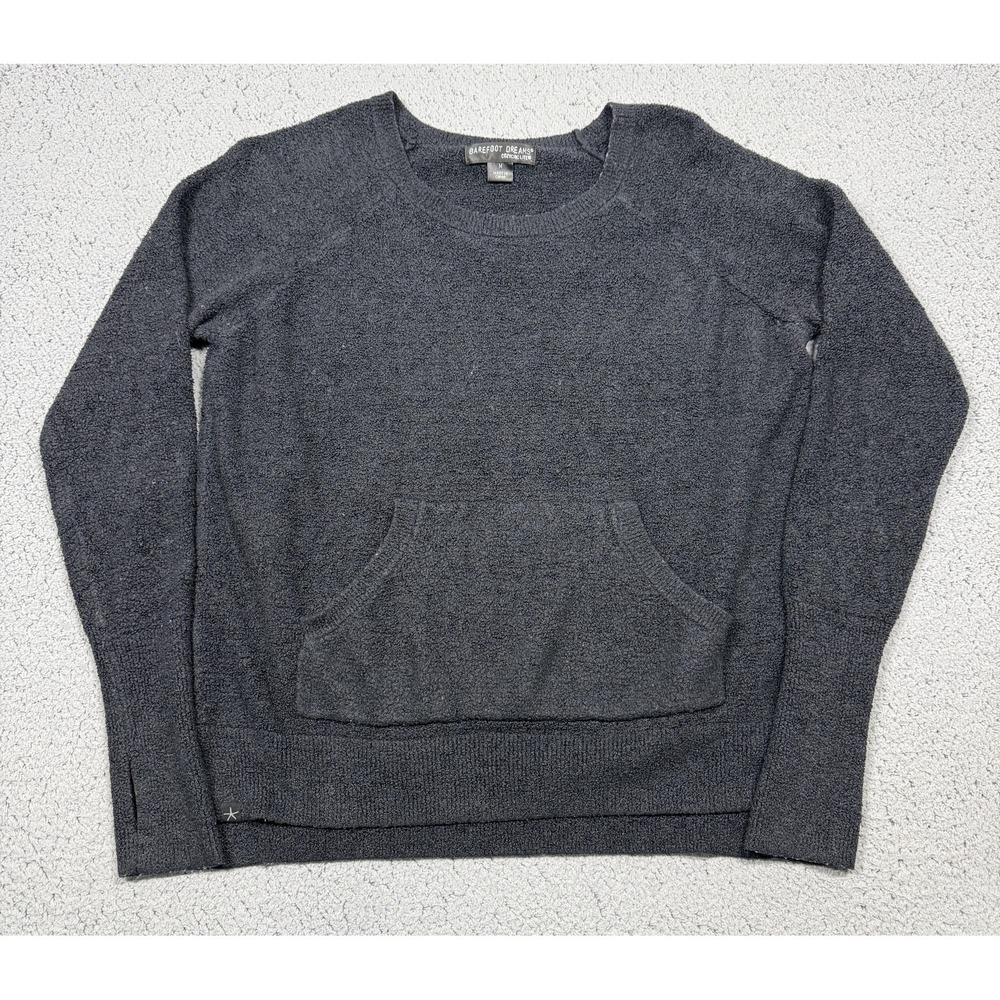 Barefoot Dreams Sweater Womens Medium Gray CozyChic‎ Lite Pullover Pocket Knit